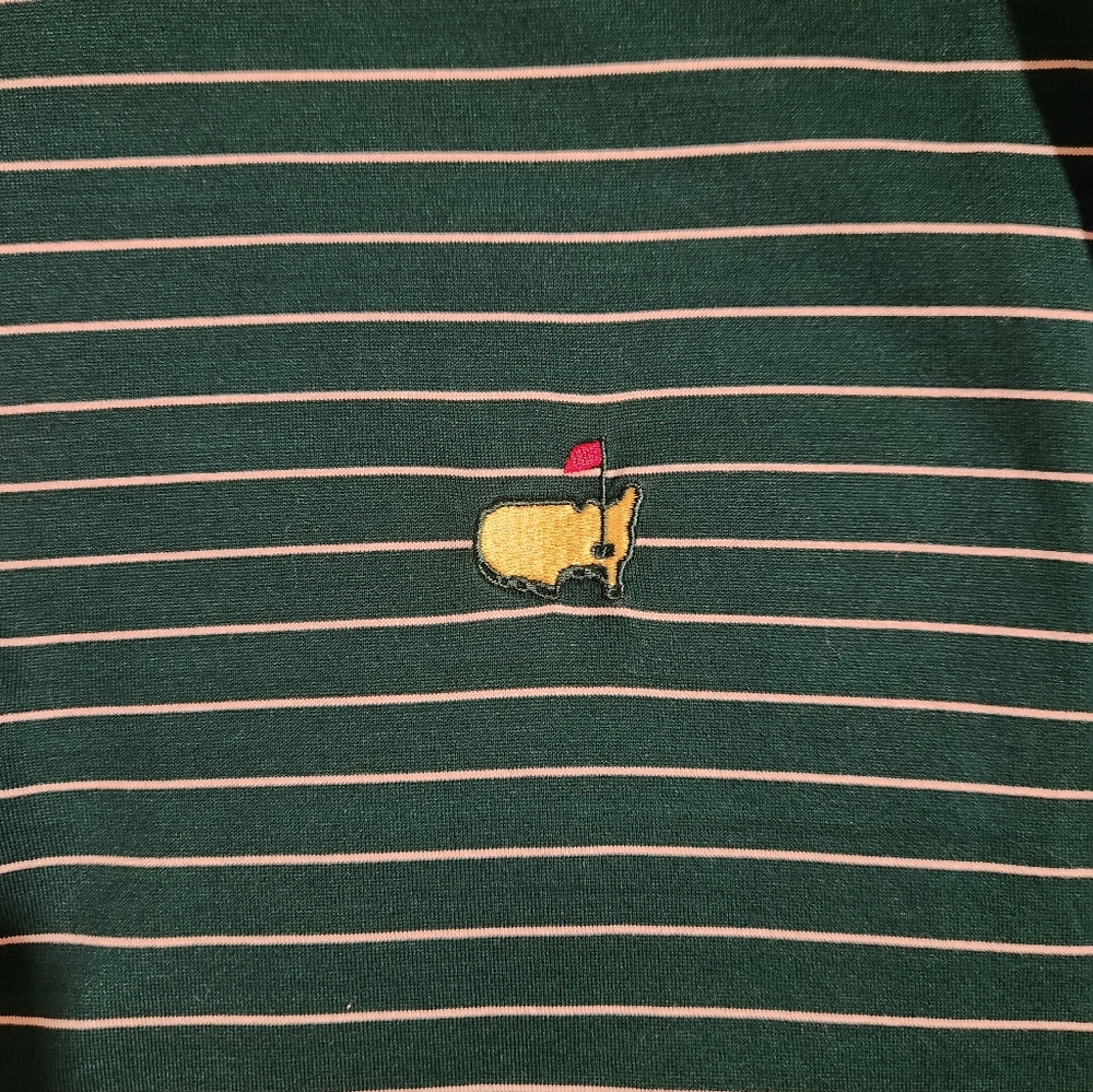 Masters Collection Mens Large Golf Shirt Green With White Stripe